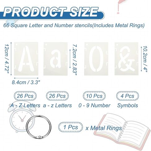 PATIKIL 4" Letter Number Stencils, 66Pcs Square Interlock Reusable Letter and Number Stencil Templates for Painting on Wall Wood Fabric Signage, Uppercase & Lowercase Letter Styles in Kuwait