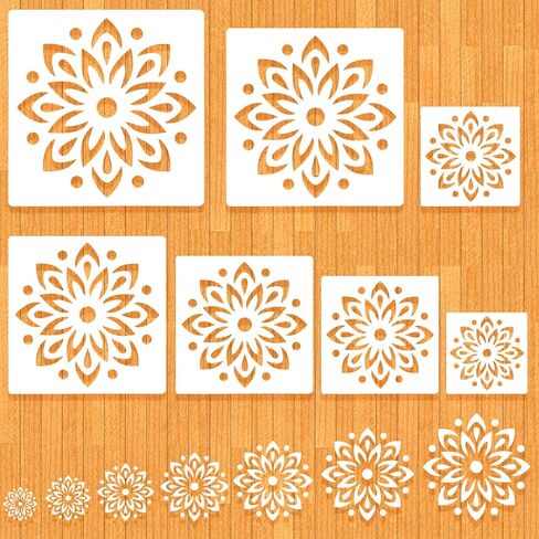 MWOOT 7 Pieces Mandala Stencil, 7 Sizes Flower Stencils Templates for Painting on Wood Tile Canvas, Wall Stencils for Crafts Reusable, Floral Stencil for DIY Crafts and Scrapbook Decor 3-7.8" in Kuwait
