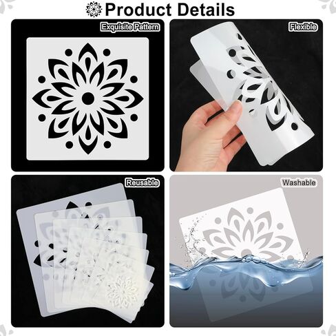 MWOOT 7 Pieces Mandala Stencil, 7 Sizes Flower Stencils Templates for Painting on Wood Tile Canvas, Wall Stencils for Crafts Reusable, Floral Stencil for DIY Crafts and Scrapbook Decor 3-7.8" in Kuwait