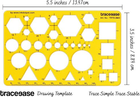 Traceease Trace Simple Trace Stable, Geometric Hexagon, Circle, Square, Triangle Drawing Symbols, Tools for Kids Rectangle Plastic Ruler, Arts and Crafts Designs Ruler 13.9 cmx 8.8 cm in Saudi Arabia