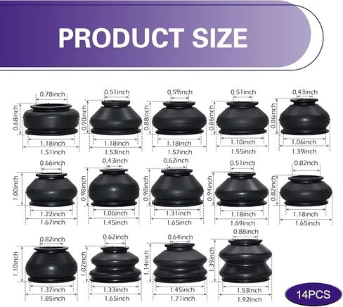 14 PCS Car Tie Rod Boots, Rubber Water-proof Protective Cover, Tie Rod Ends and Ball Socket Joints Dust Cover, Universal Seal Connection Kit for Car Suspension Steering Systems (Black) in Saudi Arabia
