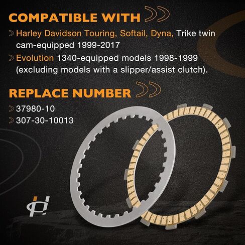19PCS Twin Cam Extra Clutch Friction Plate Steel Disc Kit Compatible with 1998-2017 Harley Softail Touring Dyna Trike Twin Cam Models, 1998-1999 Evolution 1340 Replace#- 37980-10, 307-30-10013 in Kuwait