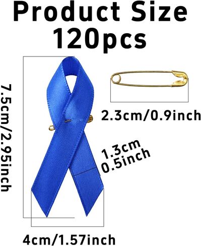 pson 120PCS Satin Awareness Ribbons with Safety Pins, Ribbon for Charity Events, Public Campaigns, and Social Causes(Blue) in Kuwait