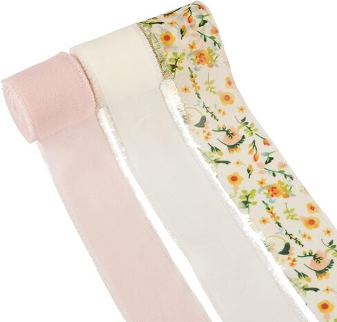 3 Rolls Spring 35mm Chiffon Ribbons Valentine's Day Pink Flower Ribbon DIY Jewelry Gift Wrapping Clothes Dress Bowknot Hair Accessories Home Decor Party Wedding Decorations 5.47 yds (5m)/roll in Kuwait