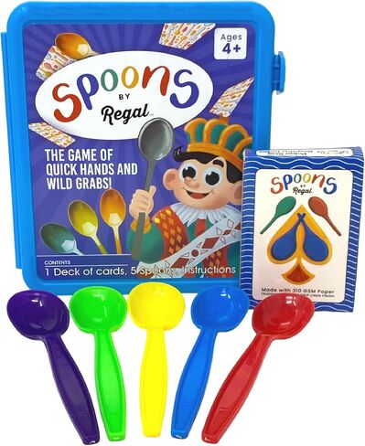 Regal Games Spoons Card Games for Kids - Spoons Game, Deck of Cards, Fun Family Games for Kids and Adults, Playing Cards, Game Night, Travel Games, 3-5 Multi-Player Card Game, Games for Adults in Kuwait