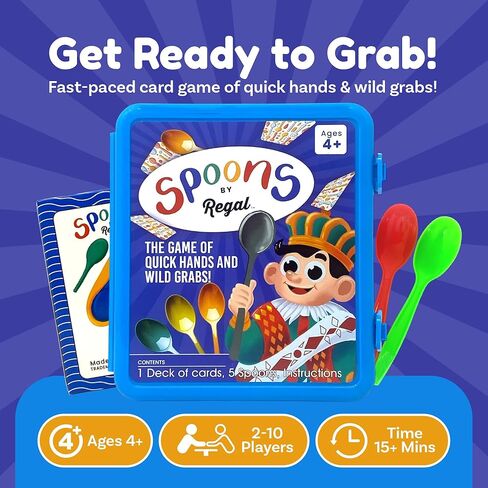 Regal Games Spoons Card Games for Kids - Spoons Game, Deck of Cards, Fun Family Games for Kids and Adults, Playing Cards, Game Night, Travel Games, 3-5 Multi-Player Card Game, Games for Adults in Kuwait