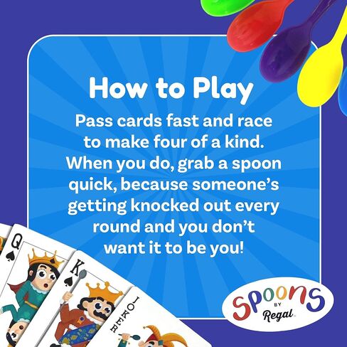 Regal Games Spoons Card Games for Kids - Spoons Game, Deck of Cards, Fun Family Games for Kids and Adults, Playing Cards, Game Night, Travel Games, 3-5 Multi-Player Card Game, Games for Adults in Kuwait