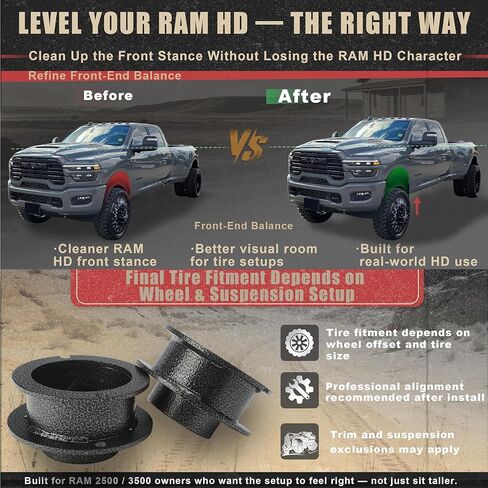 2.5 Inch Front Leveling Kit for 2014-2025 Ram 2500 4WD & 2013-2025 Ram 3500 4WD, Front Lift Spacers with Shock Extension Brackets, Balanced HD Stance, Added Front Clearance in Saudi Arabia