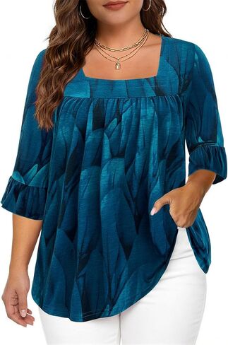 Amrto Plus Size Tops for Women Short Sleeve Square Neck Summer Loose Fit Tunic Top for Leggings in Saudi Arabia