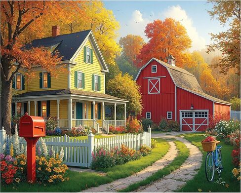 White Mountain 1000 Piece Jigsaw Puzzle Scenic Fall Red Barn Puzzles with Large Pieces Gift for Adults and Family 24"x30" - Autumnal Bliss in Kuwait