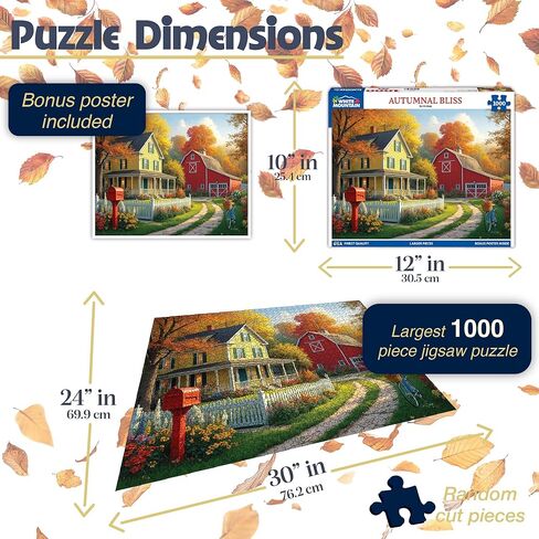 White Mountain 1000 Piece Jigsaw Puzzle Scenic Fall Red Barn Puzzles with Large Pieces Gift for Adults and Family 24"x30" - Autumnal Bliss in Kuwait