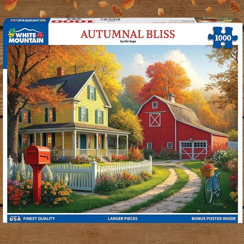 White Mountain 1000 Piece Jigsaw Puzzle Scenic Fall Red Barn Puzzles with Large Pieces Gift for Adults and Family 24"x30" - Autumnal Bliss in Kuwait