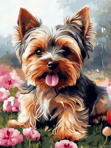 MIJVFNB Yorkshire Terrier Dog and Flowers 11CT Counted Cross Stitch Kits Color Printed Stamped Cross-Stitch Supplies Needlework Printed Embroidery Kits DIY Kits Needlepoint Starter Kits, 12x16 inch in Kuwait