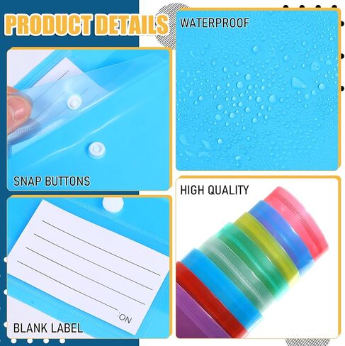 48pcs Plastic Envelopes Poly Envelopes Clear Envelope with Snap Button Closure A4 Letter Size Plastic Envelope Folder with Label Pocket for School Office Home Organizer Supplies, 8 Colors in Kuwait