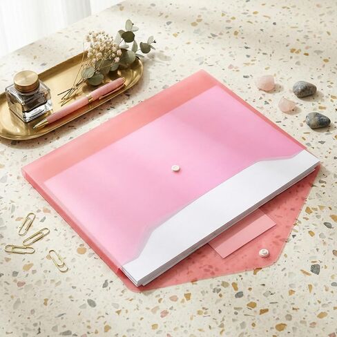 48pcs Plastic Envelopes Poly Envelopes Clear Envelope with Snap Button Closure A4 Letter Size Plastic Envelope Folder with Label Pocket for School Office Home Organizer Supplies, 8 Colors in Kuwait