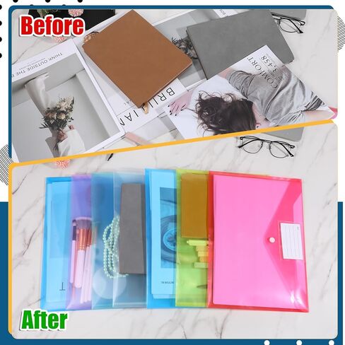 48pcs Plastic Envelopes Poly Envelopes Clear Envelope with Snap Button Closure A4 Letter Size Plastic Envelope Folder with Label Pocket for School Office Home Organizer Supplies, 8 Colors in Kuwait