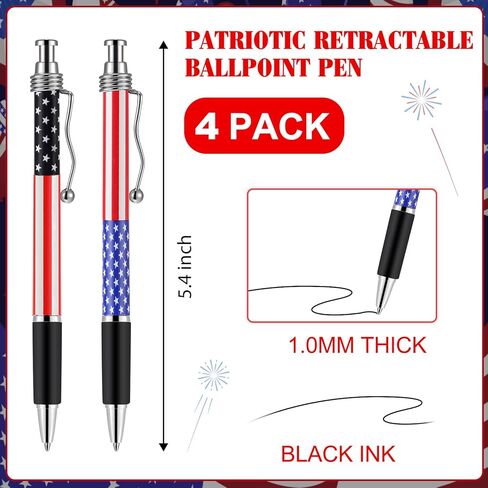 4 Pieces Patriotic Pens American Flag Ballpoint Pens Retractable Juth of 4th Ball Pens 1.0 mm Black Ink Pens For Soldiers Students Nurses Military Party Favors(4) in Saudi Arabia