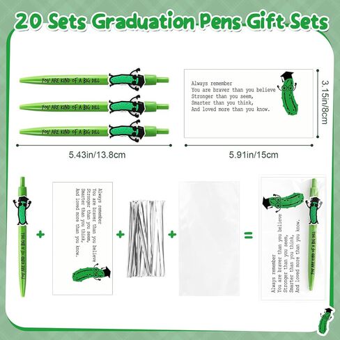 Sayglossy 20 Sets Graduation Pickle Pens 2026 You Are Kind of a Big Dill Inspirational Emotional Support Pen Positive Encouragement Affirmation Gifts for Preschool Junior School College Students in Kuwait
