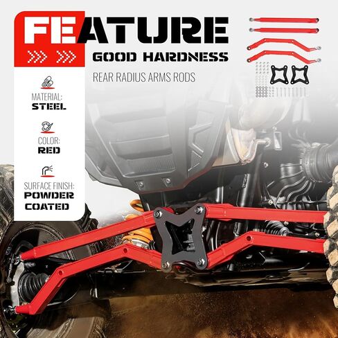 أذرع/قضبان نصف قطرها خلفية عالية الخلوص متوافقة مع 2014-2024 2025 Polaris RZR XP 1000/XP 4 1000 مع مفاصل هيم قابلة للتعديل شديدة التحمل من الفولاذ الأحمر in Kuwait