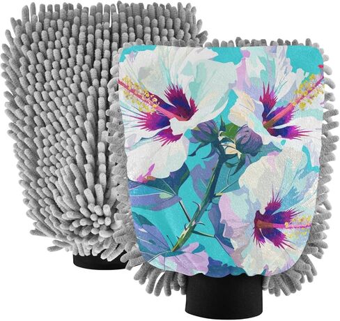 Sweet Mint Green Flowers Microfiber Car Wash Mitt Non Scratch Wash Mitts for Cars Car Washing Drying in Saudi Arabia