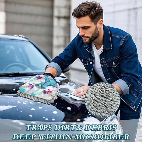 Sweet Mint Green Flowers Microfiber Car Wash Mitt Non Scratch Wash Mitts for Cars Car Washing Drying in Saudi Arabia