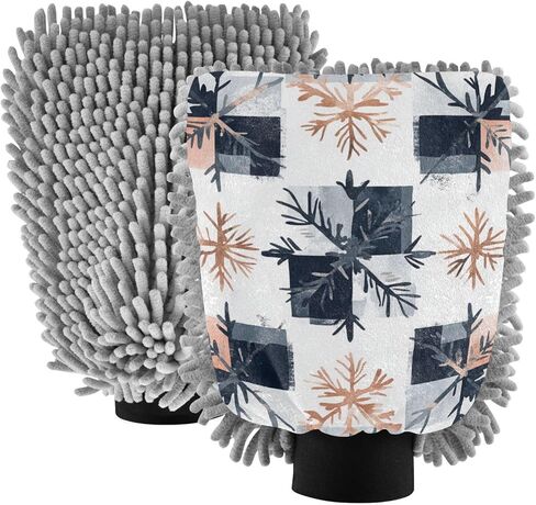Navy Blue and Rose Gold Cod Buffalo Plaid Snowflakes Car Wash Mitts Microfiber Scratch Free Washing Gloves for Cars Car Wash Drying in Saudi Arabia