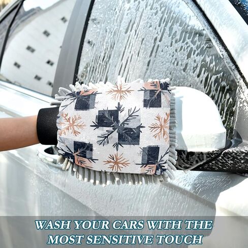 Navy Blue and Rose Gold Cod Buffalo Plaid Snowflakes Car Wash Mitts Microfiber Scratch Free Washing Gloves for Cars Car Wash Drying in Saudi Arabia