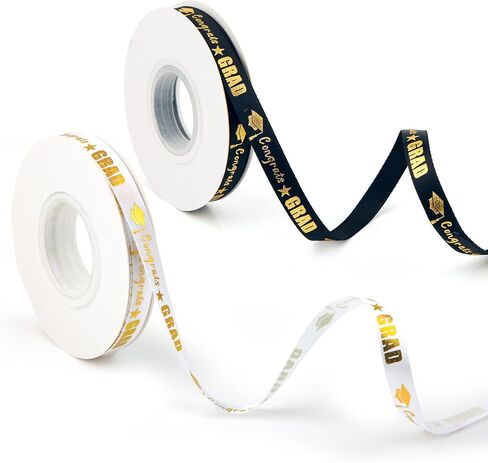 2 Rolls 50 Yards Graduation Ribbon, 3/8in Wide Congrats Grad Ribbon of Class of 2026 White Black Decorative Graduation Accessories for Gift Wrapping Party Decorations DIY Crafts in Kuwait