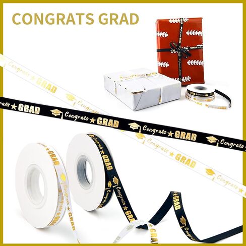 2 Rolls 50 Yards Graduation Ribbon, 3/8in Wide Congrats Grad Ribbon of Class of 2026 White Black Decorative Graduation Accessories for Gift Wrapping Party Decorations DIY Crafts in Kuwait