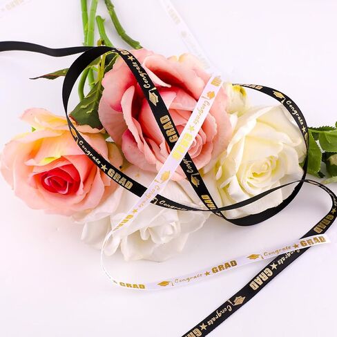 2 Rolls 50 Yards Graduation Ribbon, 3/8in Wide Congrats Grad Ribbon of Class of 2026 White Black Decorative Graduation Accessories for Gift Wrapping Party Decorations DIY Crafts in Kuwait