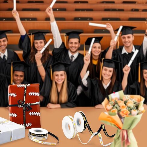 2 Rolls 50 Yards Graduation Ribbon, 3/8in Wide Congrats Grad Ribbon of Class of 2026 White Black Decorative Graduation Accessories for Gift Wrapping Party Decorations DIY Crafts in Kuwait