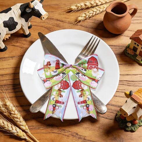 2 Rolls 10 Yards Farm Animal Wired Edge Ribbon 2.5 Inch Barnyard Horse Cow Sheep Pig Chick Print Fabric Ribbon Cute Cartoon Farmhouse Animals Craft Ribbon for Gift Wrapping Baby Shower Birthday Decor in Saudi Arabia