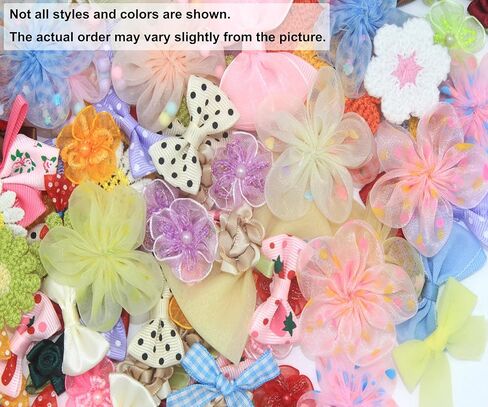 100 Pcs Satin & Organza Ribbon Bows Flower, Lace Patches Bead Appliques for Crafts, Sewing, Hair Bows, Headbands, Wedding Christmas Party Gift Decoration (Mixed) in Saudi Arabia