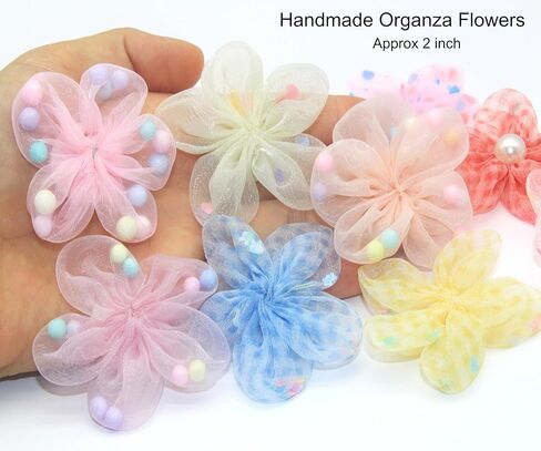 100 Pcs Satin & Organza Ribbon Bows Flower, Lace Patches Bead Appliques for Crafts, Sewing, Hair Bows, Headbands, Wedding Christmas Party Gift Decoration (Mixed) in Saudi Arabia