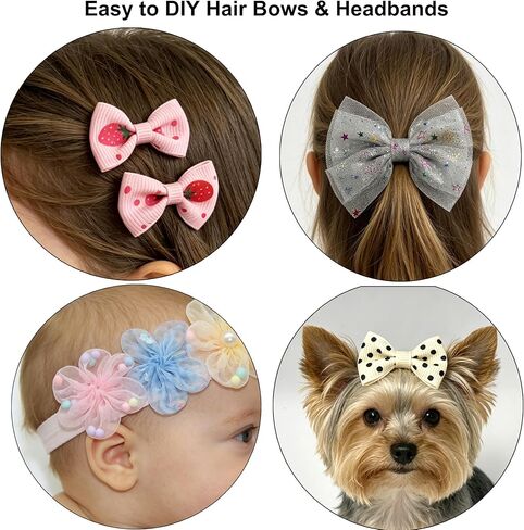 100 Pcs Satin & Organza Ribbon Bows Flower, Lace Patches Bead Appliques for Crafts, Sewing, Hair Bows, Headbands, Wedding Christmas Party Gift Decoration (Mixed) in Saudi Arabia