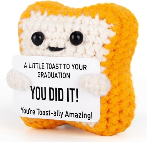“You Did It!" Crochet Toast Gift with Motivational Card – Cute Handmade Positive Keepsake for Friends, Students, Coworkers & Teachers – Emotional Support & Stress Relief in Saudi Arabia