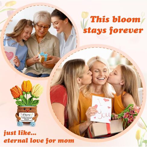 Mini Gifts for Mom from Daughter Son, Cute Mothers Day Birthday Gifts for Moms, Mother, Mama, Handmade Crochet 3 Flowers Pot, Mother's Day I Love You Gift for Mum, Tulip Crochet for Mom in Saudi Arabia