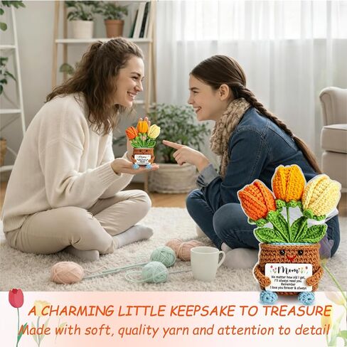 Mini Gifts for Mom from Daughter Son, Cute Mothers Day Birthday Gifts for Moms, Mother, Mama, Handmade Crochet 3 Flowers Pot, Mother's Day I Love You Gift for Mum, Tulip Crochet for Mom in Saudi Arabia