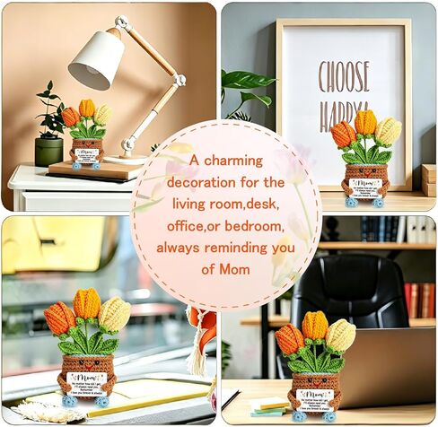Mini Gifts for Mom from Daughter Son, Cute Mothers Day Birthday Gifts for Moms, Mother, Mama, Handmade Crochet 3 Flowers Pot, Mother's Day I Love You Gift for Mum, Tulip Crochet for Mom in Saudi Arabia