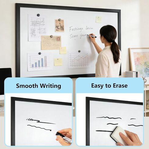 Magnetic White Board, 40 x 30 Inch Dry Erase Board for Wall, Hanging Whiteboard Magnetic Bulletin Boards with Black Wood Framed for Home School Office in Kuwait