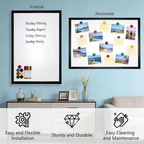 Magnetic White Board, 40 x 30 Inch Dry Erase Board for Wall, Hanging Whiteboard Magnetic Bulletin Boards with Black Wood Framed for Home School Office in Kuwait