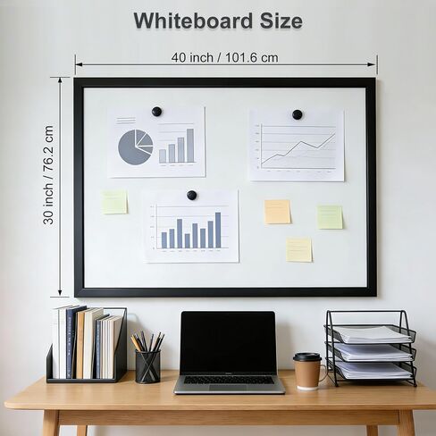 Magnetic White Board, 40 x 30 Inch Dry Erase Board for Wall, Hanging Whiteboard Magnetic Bulletin Boards with Black Wood Framed for Home School Office in Kuwait