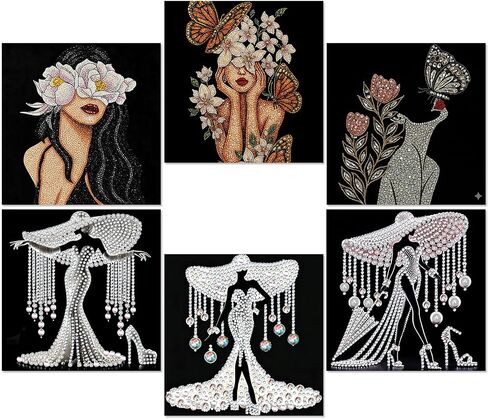 Jaloro 6 Pack 8 x 8 Inch 5d Crystal Diamond Painting Kits for Adults, Elegant Woman Butterfly Flower Diamond Art Kits, DIY Rhinestone Picture Sets for Beginner Artist Home Wall Decor Gifts, No Frame in Saudi Arabia