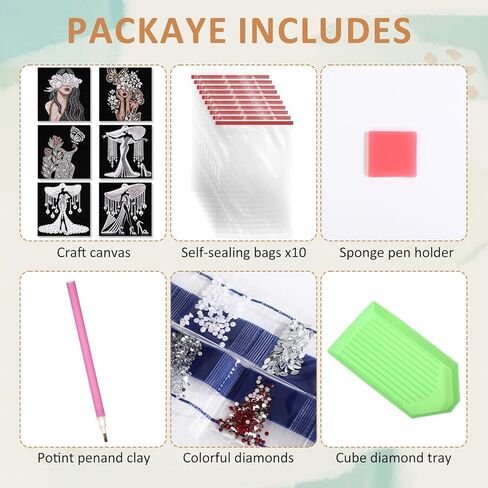 Jaloro 6 Pack 8 x 8 Inch 5d Crystal Diamond Painting Kits for Adults, Elegant Woman Butterfly Flower Diamond Art Kits, DIY Rhinestone Picture Sets for Beginner Artist Home Wall Decor Gifts, No Frame in Saudi Arabia