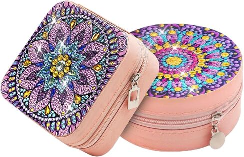 DDGYP 2 Pcs Portable Diamond Painting Jewelry Box, Travel Jewelry Organizer Multi-Compartment PU Leather DIY Craft Kit for Women Teens, Creative Diamond Art Storage Case in Kuwait