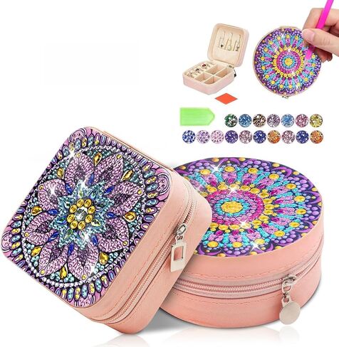 DDGYP 2 Pcs Portable Diamond Painting Jewelry Box, Travel Jewelry Organizer Multi-Compartment PU Leather DIY Craft Kit for Women Teens, Creative Diamond Art Storage Case in Kuwait