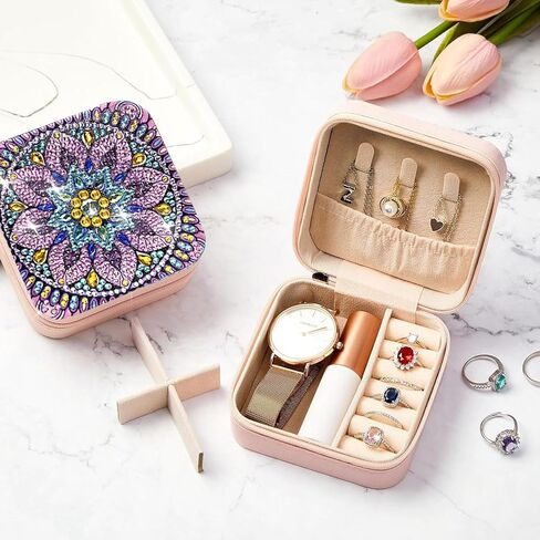 DDGYP 2 Pcs Portable Diamond Painting Jewelry Box, Travel Jewelry Organizer Multi-Compartment PU Leather DIY Craft Kit for Women Teens, Creative Diamond Art Storage Case in Kuwait