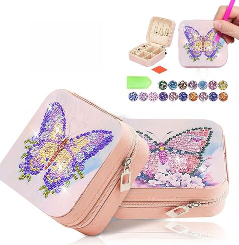 DDGYP 2 Pcs Portable Diamond Painting Jewelry Box, Travel Jewelry Organizer Multi-Compartment PU Leather DIY Craft Kit for Women Teens, Creative Diamond Art Storage Case in Kuwait