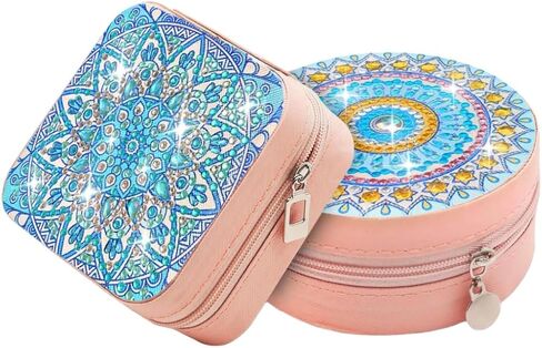 DDGYP 2 Pcs Portable Diamond Painting Jewelry Box, Travel Jewelry Organizer Multi-Compartment PU Leather DIY Craft Kit for Women Teens, Creative Diamond Art Storage Case in Kuwait