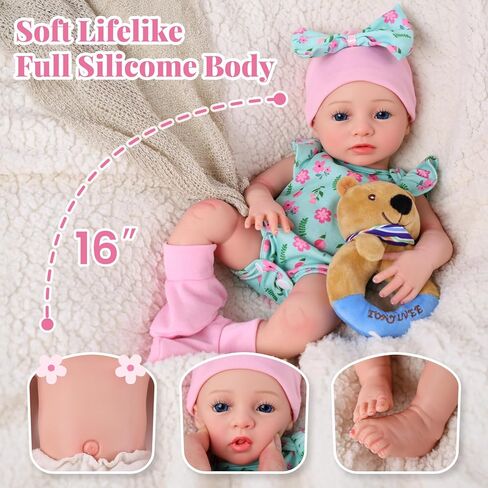 BABESIDE 16 Inch Full Body Silicone Reborn Baby Dolls, Anatomically Correct Realistic Awake Newborn Baby Doll, Lifelike Real Life Baby Doll with Feeding Kit & Gift Box for Kids Ages 3+ in Kuwait